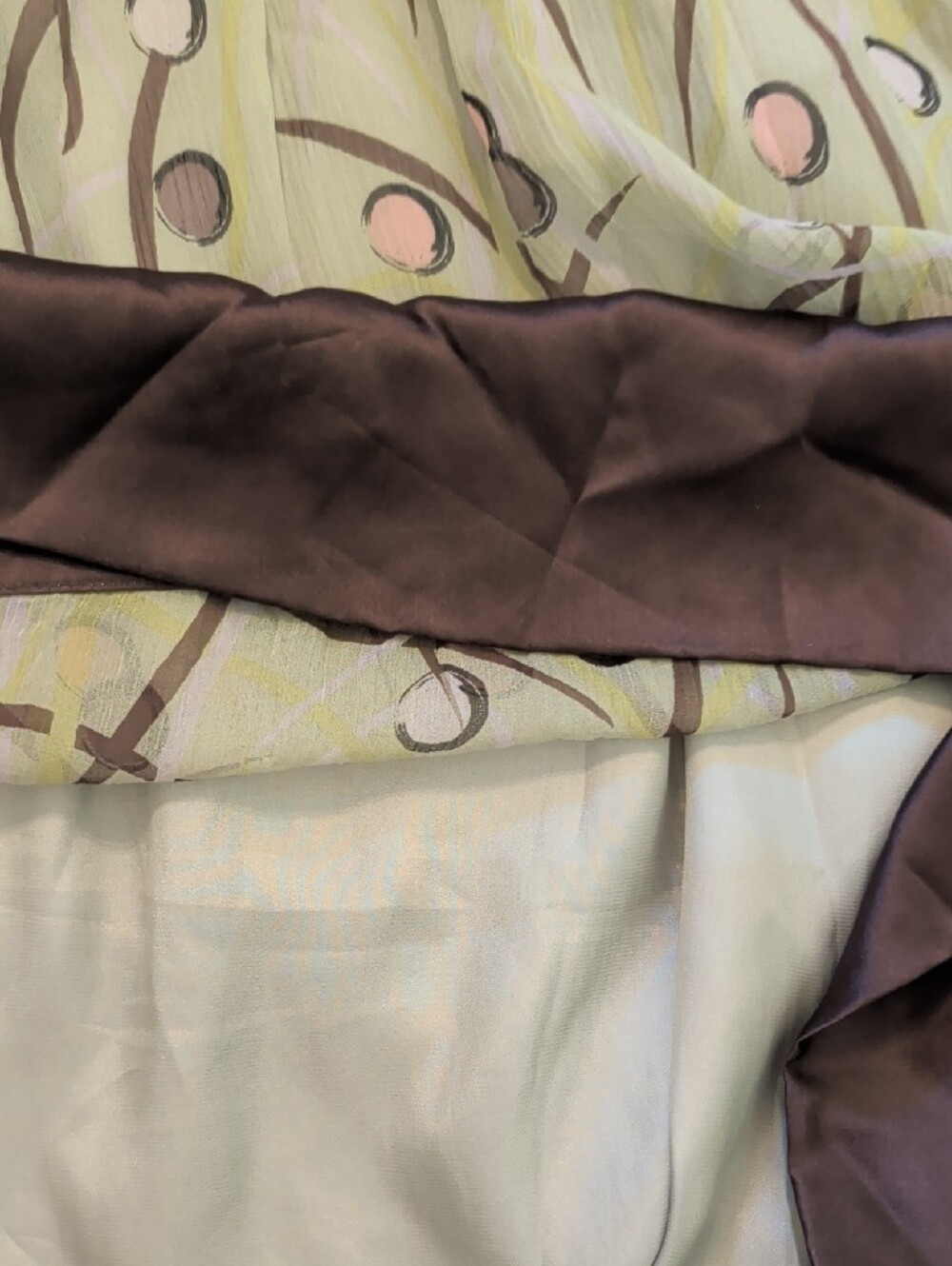 BCBGMaxAzria Light Green Floral Chemise with Brown Hem and Cream Straps - Picture 6 of 9